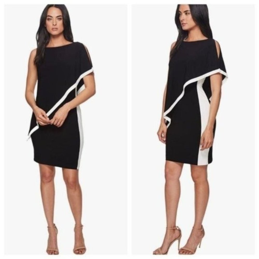 Lauren Ralph Lauren Womens Timna One Shoulder Dress Size 10 Black Ivory NWT